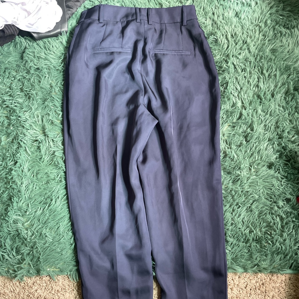 Navy blue high waisted ankle high rise straight leg pantsuit pants